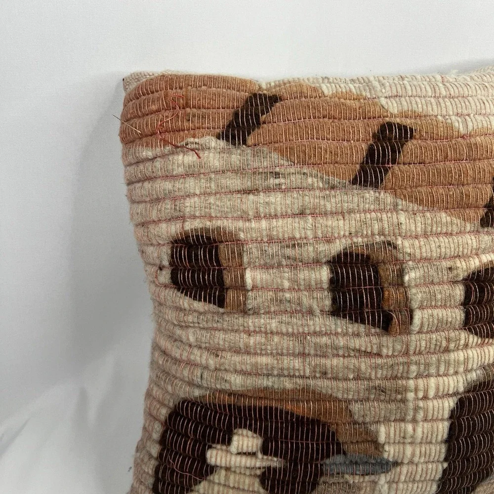 Vintage Raquel's Collection 100% Wool Hand Woven Pillow 14X14 Peruvian Folk‎ Art